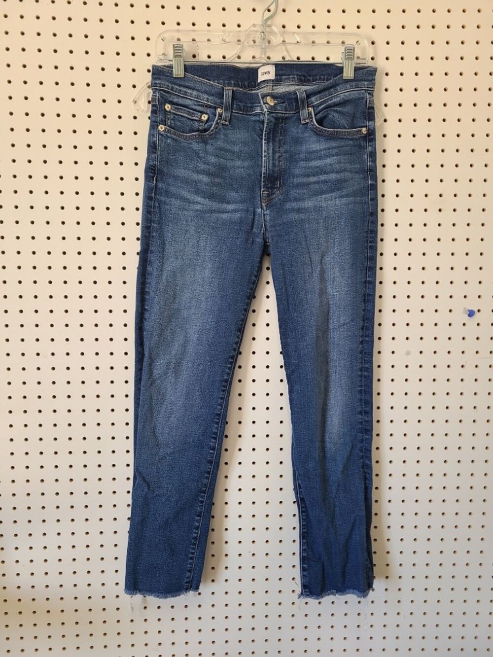 Edwin Womens High-Waisted Frayed Hem Blue Skinny Jeans Size 28